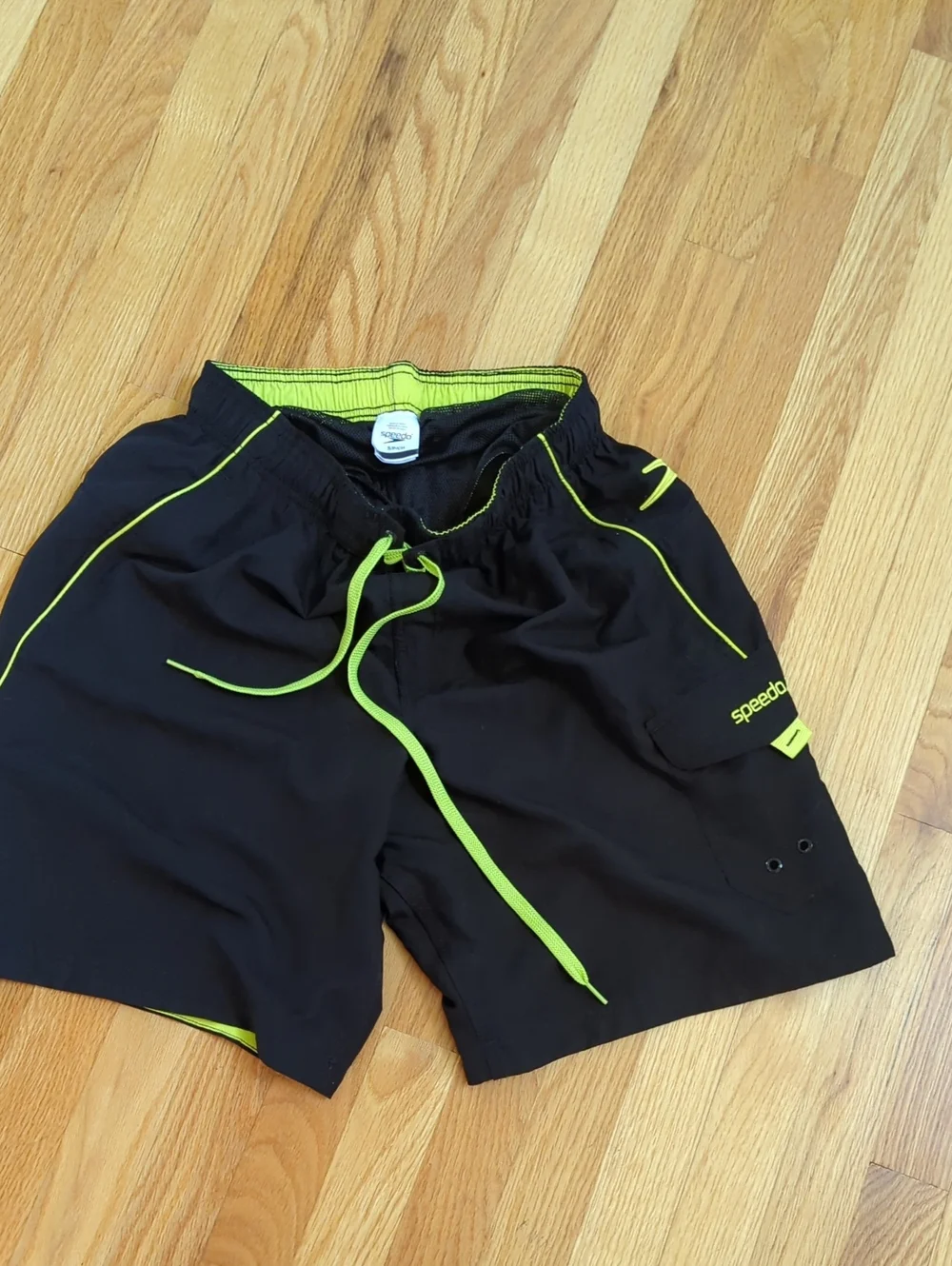 Speedo Men’s Black Swim Shorts with Lime Accents